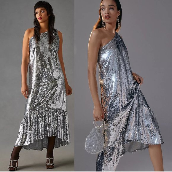 Anthropologie Silver Sequin Maxi Dress - Picture 3 of 5